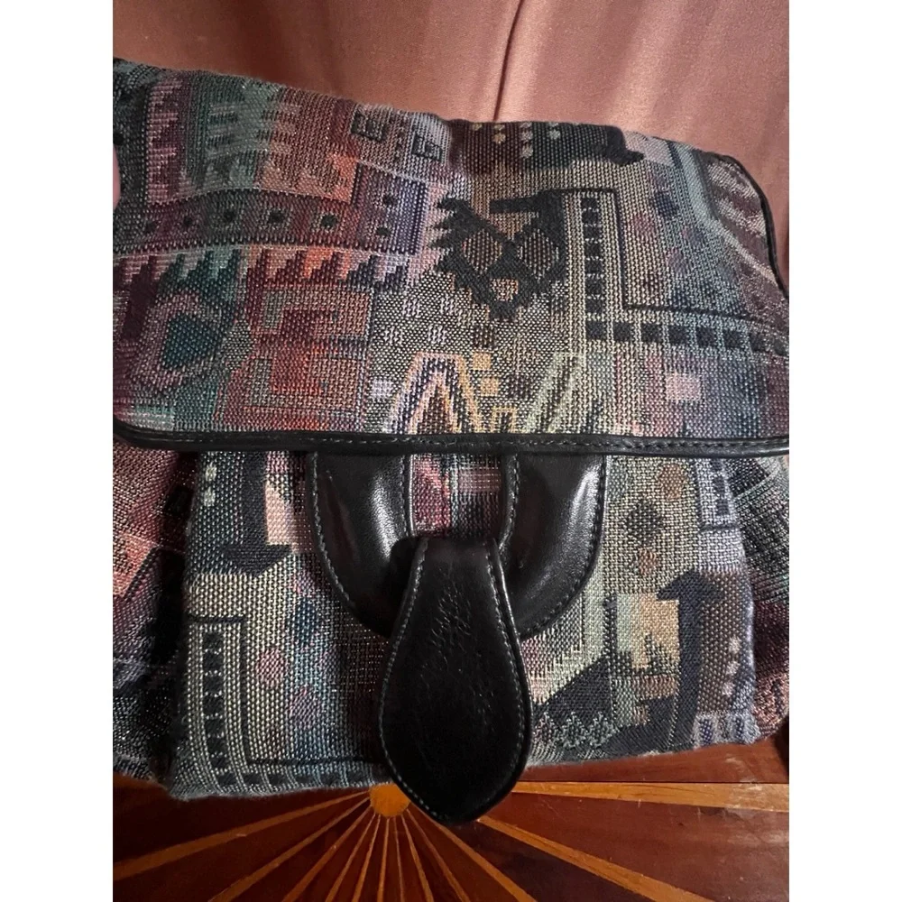 Vintage Shimmery Metallic Fabric Artsy Women's Bag with 100 Percent Leather trim - Picture 8 of 14
